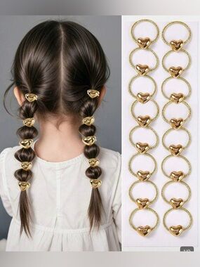 Source Unknown Gold Hair Tie Set with Heart Charms